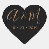 Black Gold Monogram Elegante Wedding Herz-Aufkleber (Vorderseite)