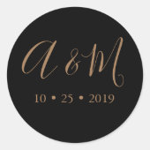 Black Gold Monogram Elegante Wedding Runder Aufkleber (Vorderseite)