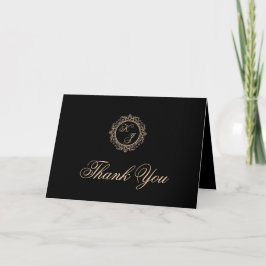 Black Gold Monogram Foto Wedding Dankeschön Card Dankeskarte