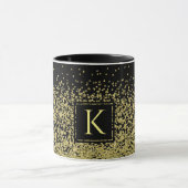 Black & Gold Monogram Glitzer Eleganter Kaffee Tasse (Zentrum)