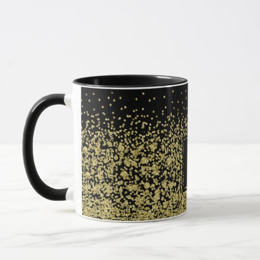 Black & Gold Monogram Glitzer Eleganter Kaffee Tasse (Links)