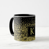 Black & Gold Monogram Glitzer Eleganter Kaffee Tasse (Vorderseite Links)
