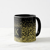Black & Gold Monogram Glitzer Eleganter Kaffee Tasse (VorderseiteRechts)