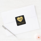 Black & Gold Monogram Heart Save the Date Hochzeit Quadratischer Aufkleber (Umschlag)