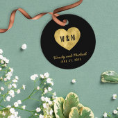 Black & Gold Monogram Heart Wedding Geschenkanhänger