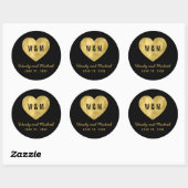 Black & Gold Monogram Heart Wedding Save the Date Runder Aufkleber (Blatt)