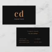 Black gold monogram initials minimalist elegant visitenkarte (Vorne/Hinten)