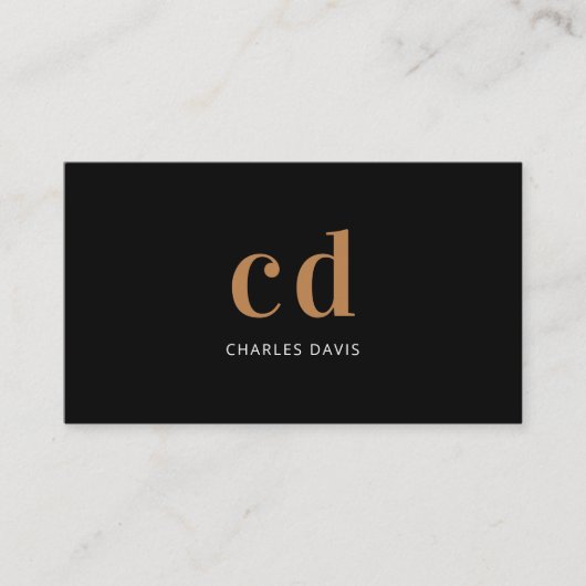 Black gold monogram initials minimalist elegant visitenkarte (Vorderseite)