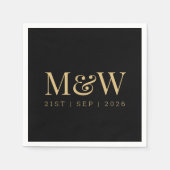 Black Gold Monogram Initials Modern Wedding Serviette (Vorderseite)