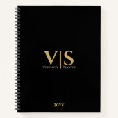 Black Gold Monogram Initials Moderne Berufliche Notizblock (Vorderseite)