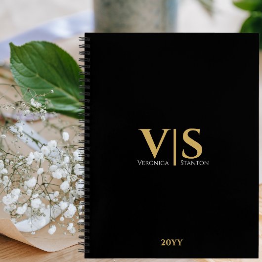 Black Gold Monogram Initials Moderne Berufliche Notizblock