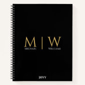Black Gold Monogram Initials Moderne Berufliche Notizblock (Vorderseite)