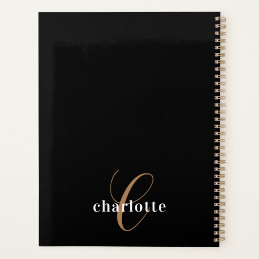 Black Gold Monogram Initials Name Minimalistisch 2 Planer (Rückseite)