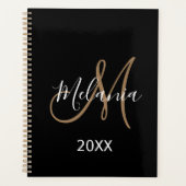 Black Gold Monogram Initials Name modern 2024 Planer (Vorderseite)