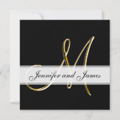 Black Gold Monogram M Hochzeitseinladung Einladung (Vorderseite)