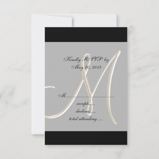 Black Gold Monogram M Wedding RSVP (Rückseite)