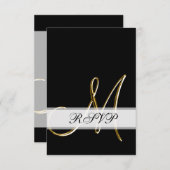 Black Gold Monogram M Wedding RSVP (Vorne/Hinten)