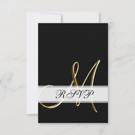 Black Gold Monogram M Wedding RSVP Karte (Vorderseite)