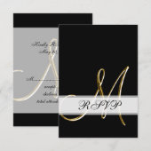 Black Gold Monogram M Wedding RSVP Karte (Vorne/Hinten)