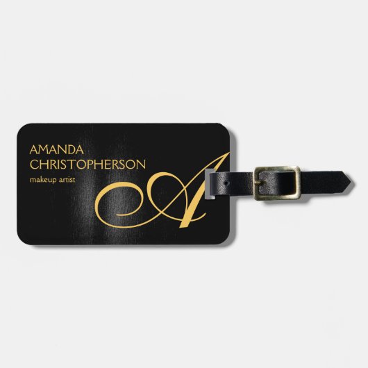 Black Gold Monogram Makeust Moderne Schlichte Kuns Gepäckanhänger (Vorderseite horizontal)