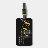 Black Gold Monogram Makeust Moderne Schlichte Kuns Gepäckanhänger (Vorderseite vertikal)