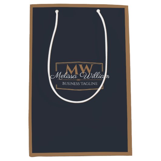Black Gold Monogram Mittlere Geschenktüte (Vorderseite)
