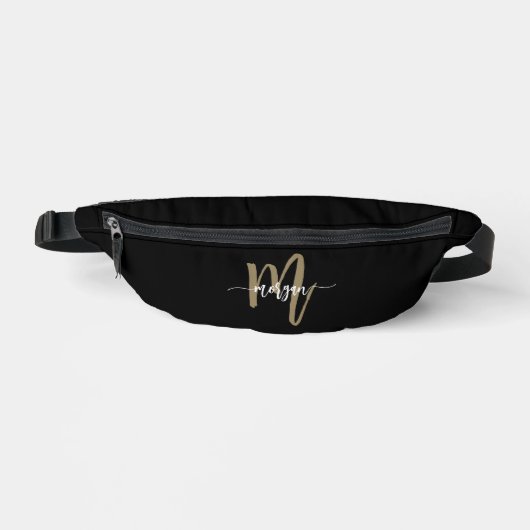 Black Gold Monogram Name Girl's Script Bauchtasche (Vorderseite)