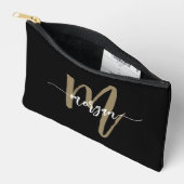 Black Gold Monogram Name Girl's Script Zubehörtasche (Offen)