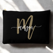 Black Gold Monogram Name Girl's Script Zubehörtasche