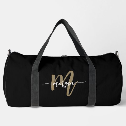 Black Gold Monogram Name Script Sport Duffle Bag (Vorderseite)