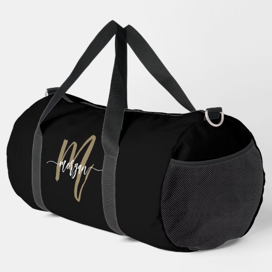 Black Gold Monogram Name Script Sport Duffle Bag (Rechte Ecke)