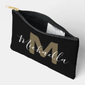 Black & Gold Monogram Name Small Accessory Pouch Zubehörtasche (Offen)