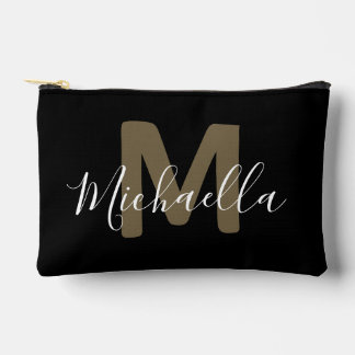 Black & Gold Monogram Name Small Accessory Pouch Zubehörtasche