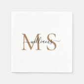 Black & Gold Monogram Name Wedding Cocktail Napkin Serviette (Vorderseite)