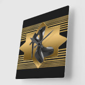 Black Gold Monogram Pattern & High Heels Quadratische Wanduhr (Winkel)