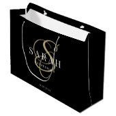 Black Gold Monogram Personalisiert Bridesmaid Große Geschenktüte (Vorderseite Schrägansicht)