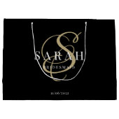 Black Gold Monogram Personalisiert Bridesmaid Große Geschenktüte (Rückseite)