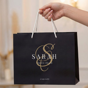 Black Gold Monogram Personalisiert Bridesmaid Große Geschenktüte
