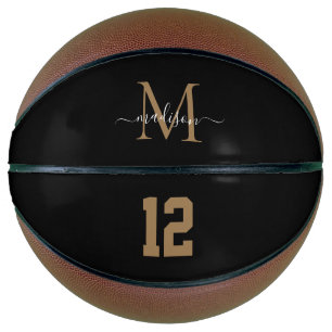 Black Gold Monogram Player Number Girl Script Basketball