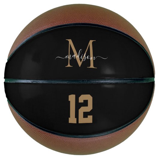 Black Gold Monogram Player Number Girl Script Basketball (Vorderseite)
