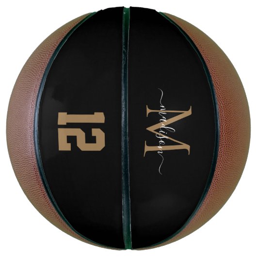 Black Gold Monogram Player Number Girl Script Basketball (Vertikal)