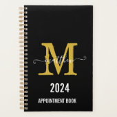 Black & Gold Monogram Script Appointment Book  Planer (Vorderseite)