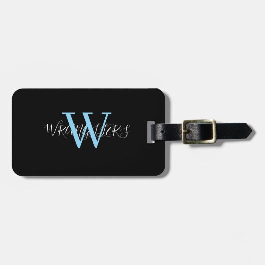 Black Gold Monogram Script Luggage Tag Gepäckanhänger (Vorderseite horizontal)
