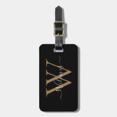 Black Gold Monogram Script Name Stylish Gepäckanhänger (Vorderseite vertikal)