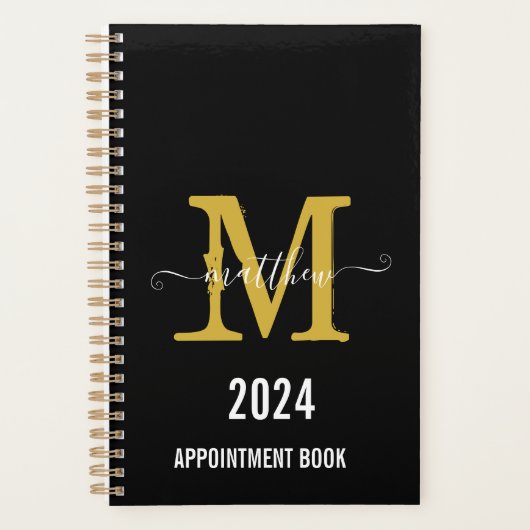 Black & Gold Monogram Script-Terminierungsbuch Planer (Vorderseite)