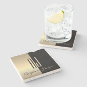 Black Gold Monogram Steinuntersetzer (Seitenansicht)