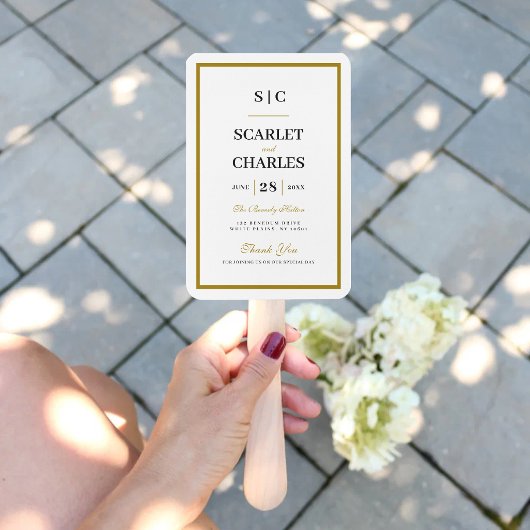 Black & Gold Monogram Wedding Ceremony Program Fächer