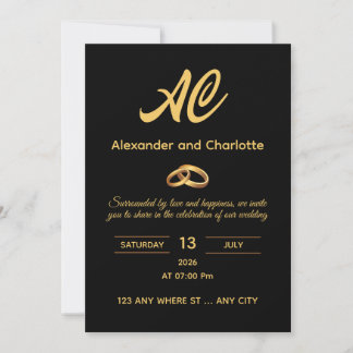 Black Gold Monogram Wedding Invitation Einladung