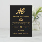 Black Gold Monogram Wedding Invitation Einladung (Stehend Vorderseite)