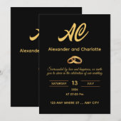 Black Gold Monogram Wedding Invitation Einladung (Vorne/Hinten)